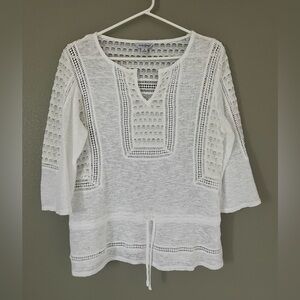 Lucky Brand White Lace Boho 3/4 Sleeve Top Size Small